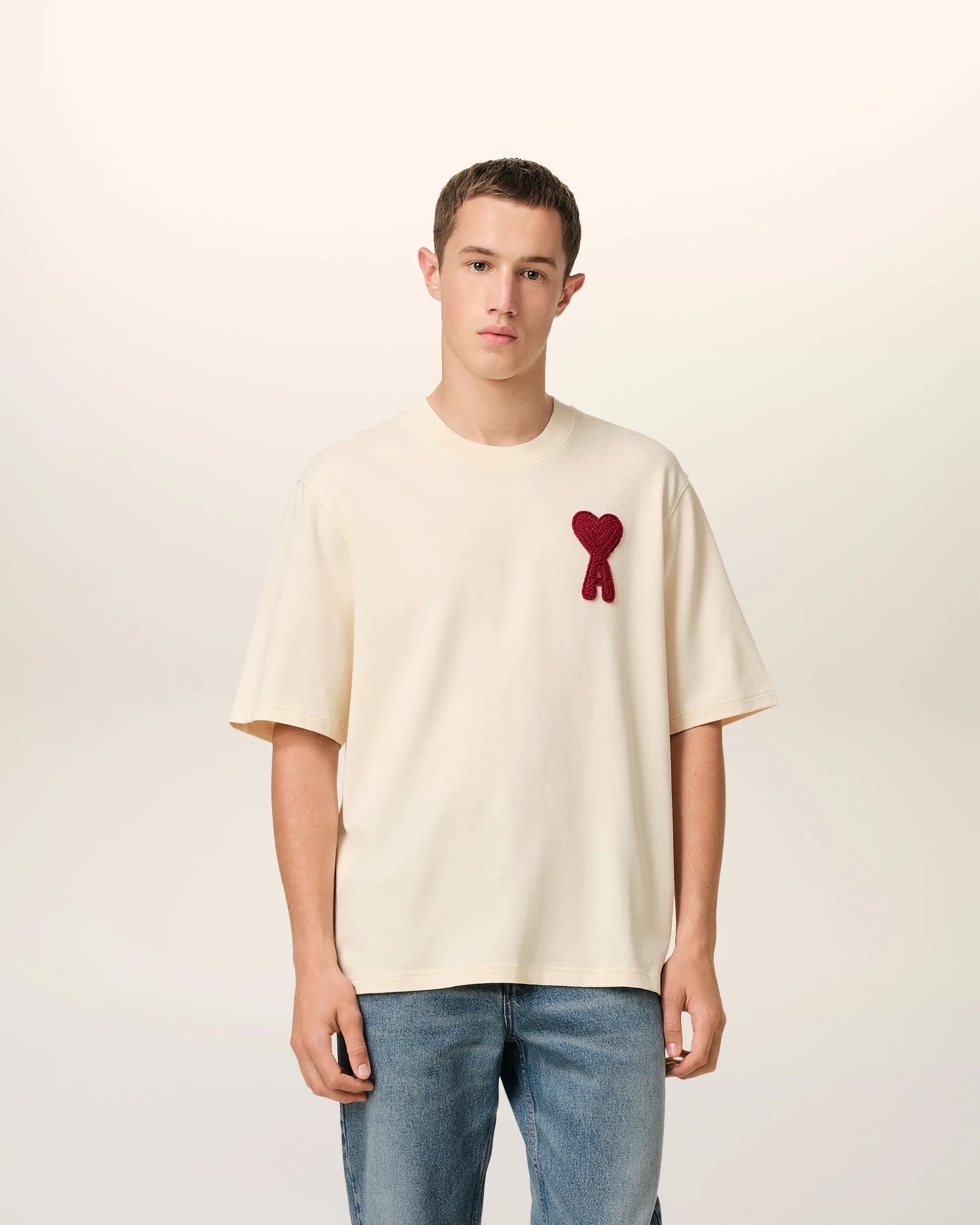 T-Shirt Patch Rouge "Ami de coeur" Beige